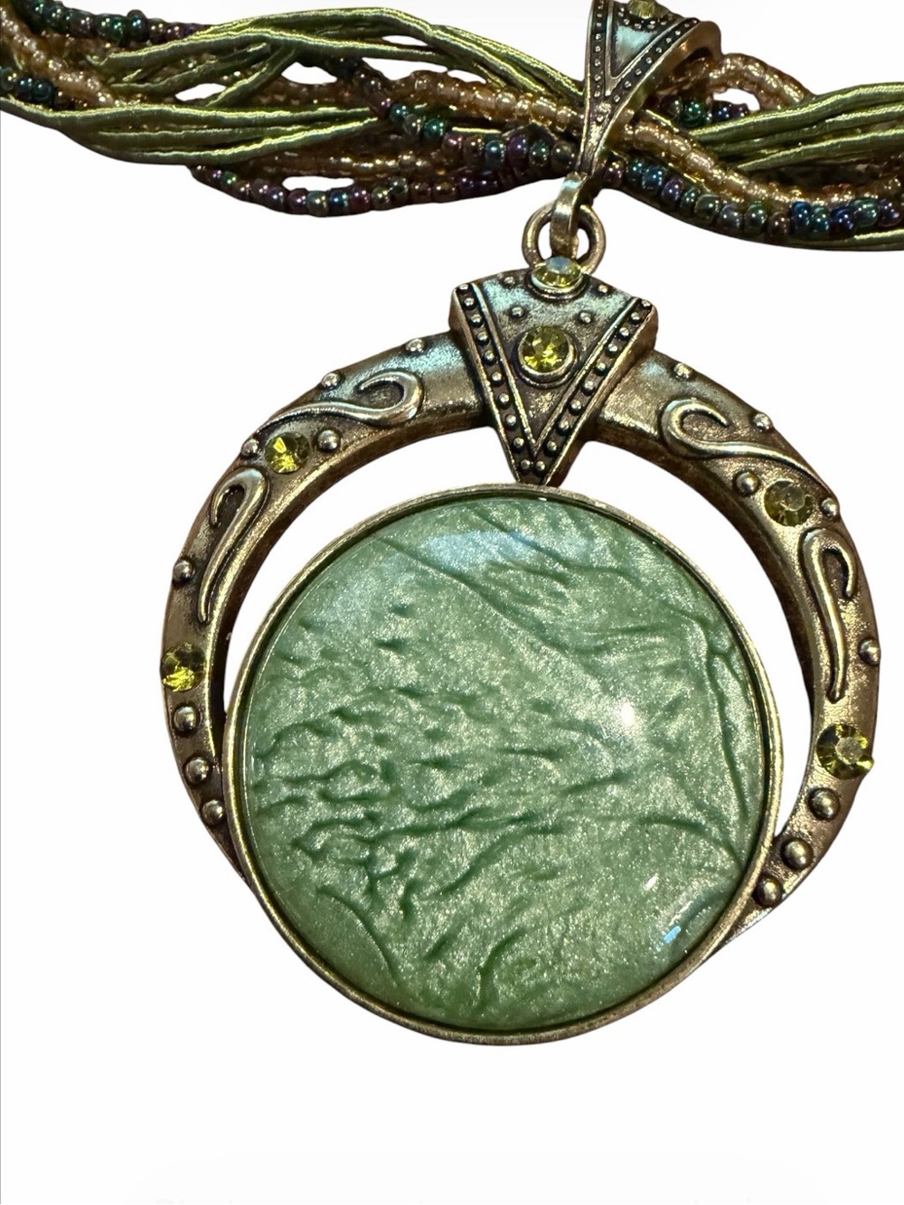 Bohemian Green Stone Pendant Multi-Strand Necklace - Picture 3 of 5